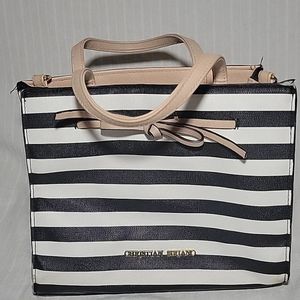 Christian Siriano Striped Navy Blue White Small Vinyl Handbag 7.75" L - 5.5" H
